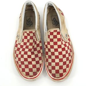 Vans 9.5 Red white checkered slip on shoes